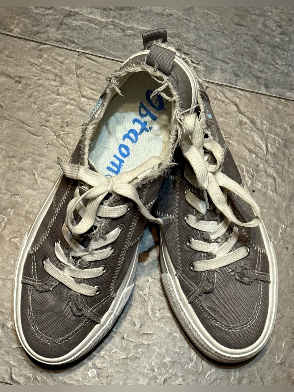 Gray Canvas Lace-Up Sneakers with Distressed Edges